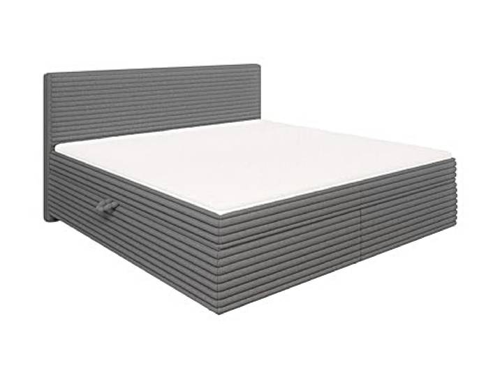 S-Style Möbel Bett 200 x 200 cm Boxspringbett Doppelbett Mit Topper 2 Bettkästen Matratze Mittelfest Plüschcord Schaumstoff Bonellfeder Neo Dunkelgrau