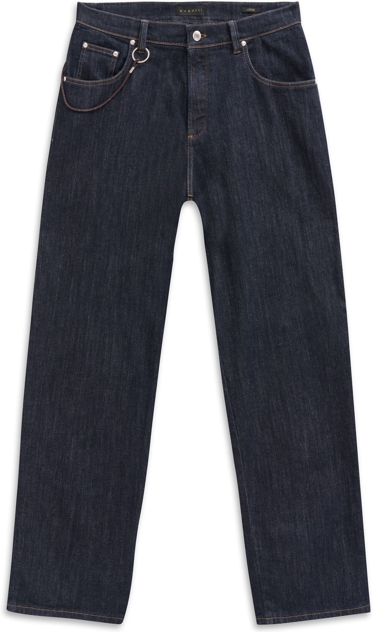 5-Pocket-Jeans BUGATTI "Loose Fit", Herren, Gr. 33, Länge 30, blau (390, marine), 96% Baumwolle, 3% Polyester, 1% Elasthan, Jeans 5-Pocket-Jeans, aus Luxury Raw Denim mit Stretch 390, marine 33, Länge 30