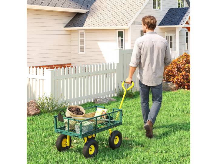 Outsunny Chariot de Jardin Acier 200kg Parois Amovibles Vert