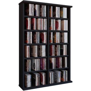 VCM CD-Regal Ronul, 50441, schwarz, aus Holz, 60 x 91,5 x 18cm, 12 Fächer