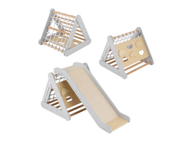 COSTWAY Klettergerüst 4 in 1 Kletterdreieck, mit Rutsche, aus Holz