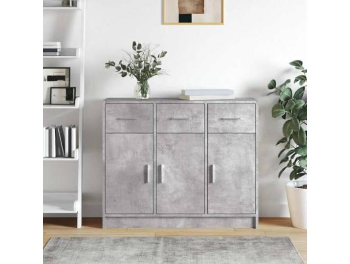 HEFZGDB Stabiles Sideboard mit Wandhalterung, Sideboard mit Präsentationsfläche für Deko, Klassisches mit zeitlosem Design, Betongrau aus Holzwerkstoff mit großzügigem Stauraum, Buffet