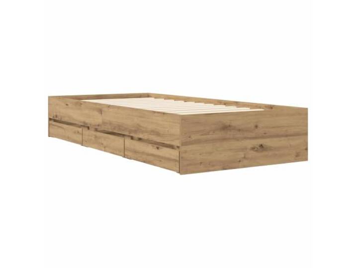 KTHLBRH Bettgestell mit Stauraum, Eichenholz, handgefertigt, 80 x 200 cm Technisches Holz, integrierte Schubladen, fester Lattenrost, 140 kg Stützlast