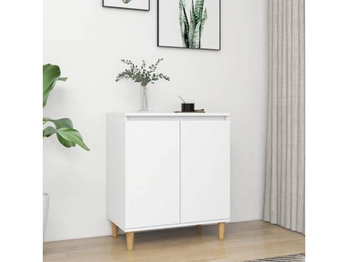 Buffet avec pieds en bois massif Blanc 60x35x70 cm Aggloméré