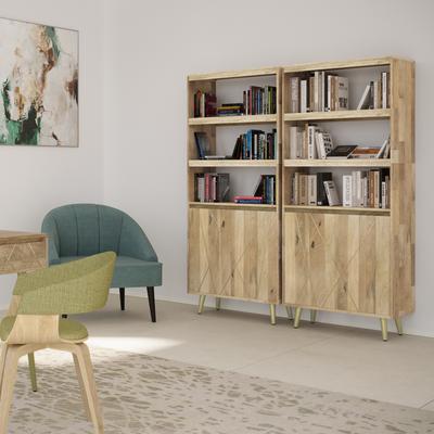 "WYNDENHALL Bissell SOLID MANGO WOOD 72 x 30 inch Contemporary Bookshelf with Doors in Natural - 15"" d x 30"" w x 72"" h"