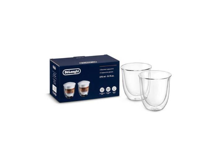 DELONGHI Accessoire Verres Thermo Cappuccino, Set de 2 Verres Double Paroi, DLSC311, Transparent
