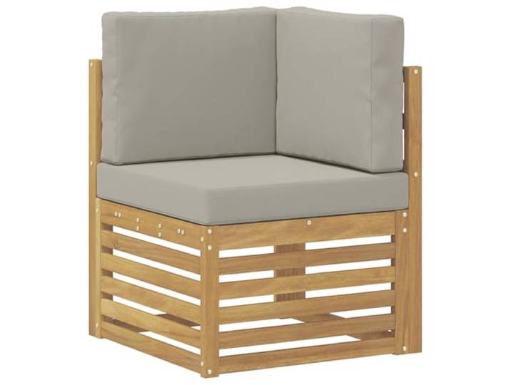Coespram Outdoor Ecksofa Massivholz Akazie Weiß Garten Sofa Modul Wetterfestes Holz-Eckelement mit hellgrauen Polstern für flexible Sitzlandschaften auf Terrasse, Balkon oder im Garten.