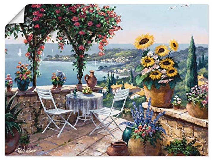 ARTLAND Wanddeko Poster & Kunstdrucke Wandposter 60x45 cm Ausblick Landschaft Blumen Küste Meer Bucht Garten Kunst Malerei B8PL