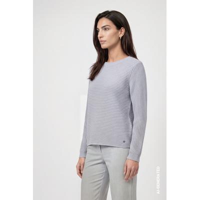 Strickpullover MONARI "Pullover Basic monari Rippe", Damen, Gr. 46, grau (hellblau), Strick, Obermaterial: 50% Baumwolle, 50% Polyacryl, unifarben, regular fit taillenbedeckt, Rundhals, eingesetzt gerader Abschluss, Pullover Strickpullover, Regular...