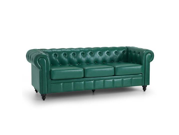 Barberpub Chesterfield W536 Canapé 3 places 208 cm vintage salon de coiffure classique W536 (vert)