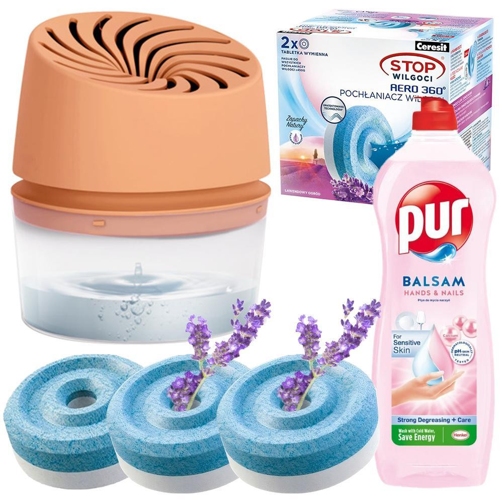 Ceresit AERO 360 vochtabsorber perzikgeur met 2x absorbertabletten lavendelgeur en PUR waschmelk 750ml
