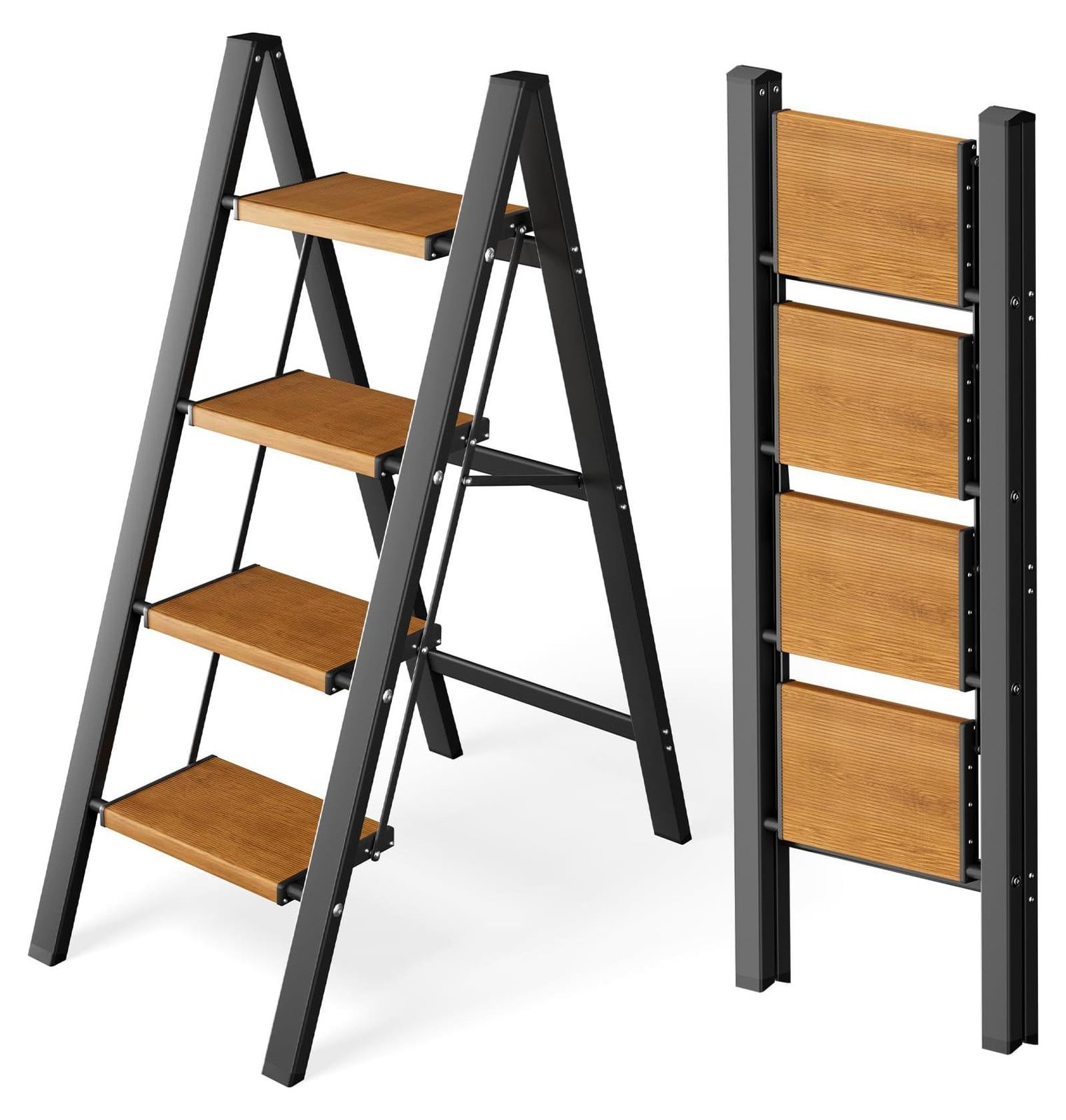 Lustrens 4-traps inklapbare opstapladder van aluminium
