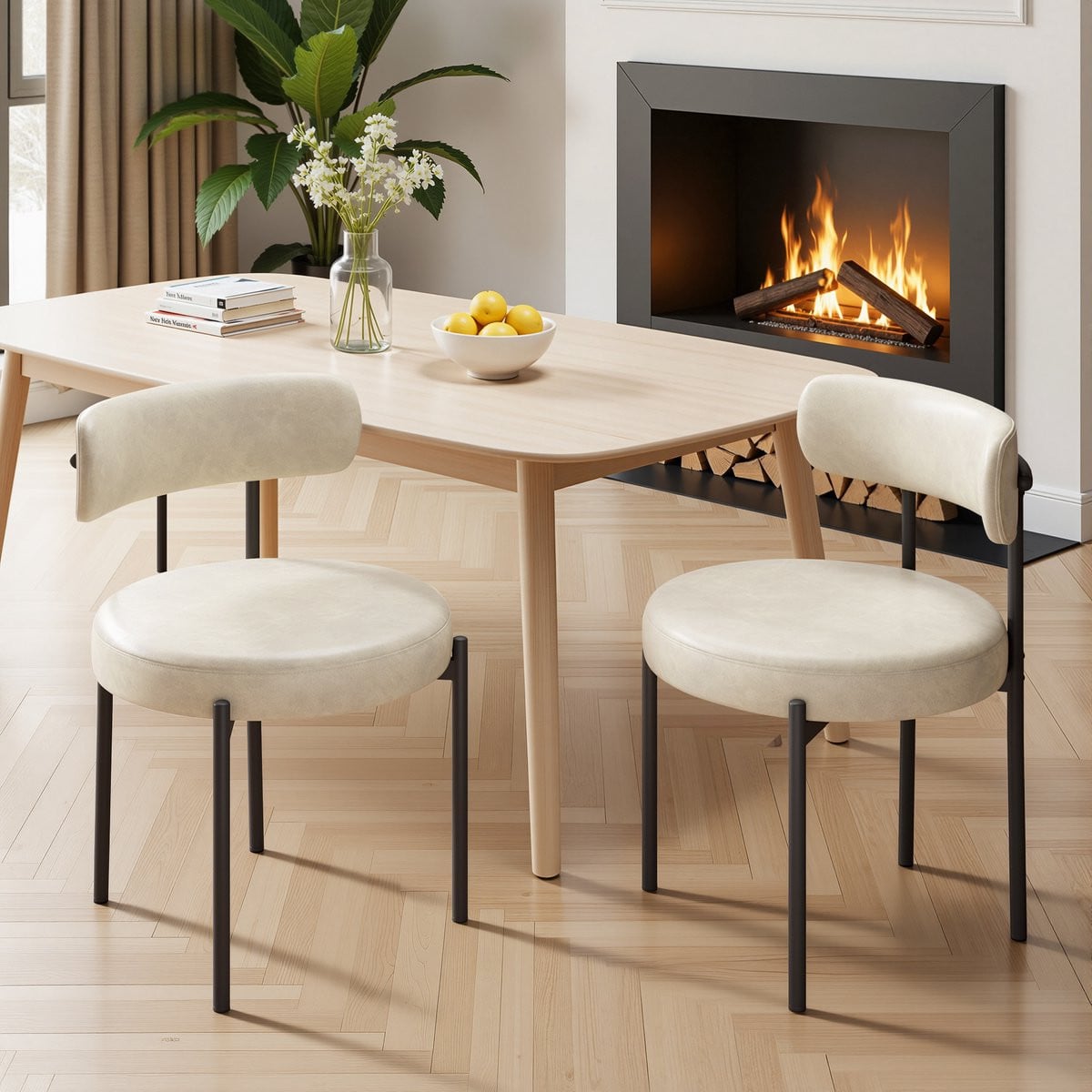 Set van 2 moderne eetkamerstoelen met PU lederen bekleding en metalen poten
