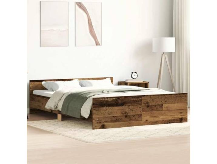 WDGJJFECNMUEHI Holzwerkstoff Stabilität mit Kopfteil 140x190 cm Braun Bettgestell ohne Matratze Altholz-Optik 140x190cm Holzwerkstoff Massivholz Kiefer Stabil Ueberlange Nachtkonsolen Stauraum