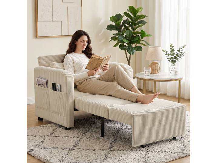 HOMCOM Canapé-lit 1 Place Convertible Tissu Lin Beige Salon