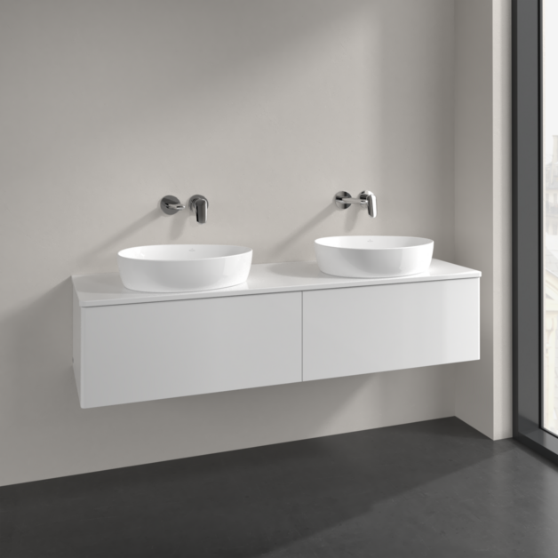 Villeroy und Boch Antao Waschtisch-Unterschrank L39010GF 160x36x50cm, Waschbeckenplattenfarbe Lack, glossy white lacquer, Mit Beleuchtung