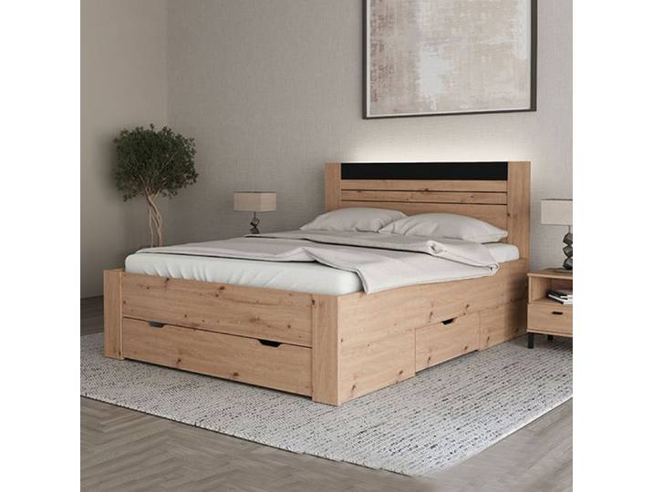 Lit Double Kabale Dmora Chêne Marron Noeuds