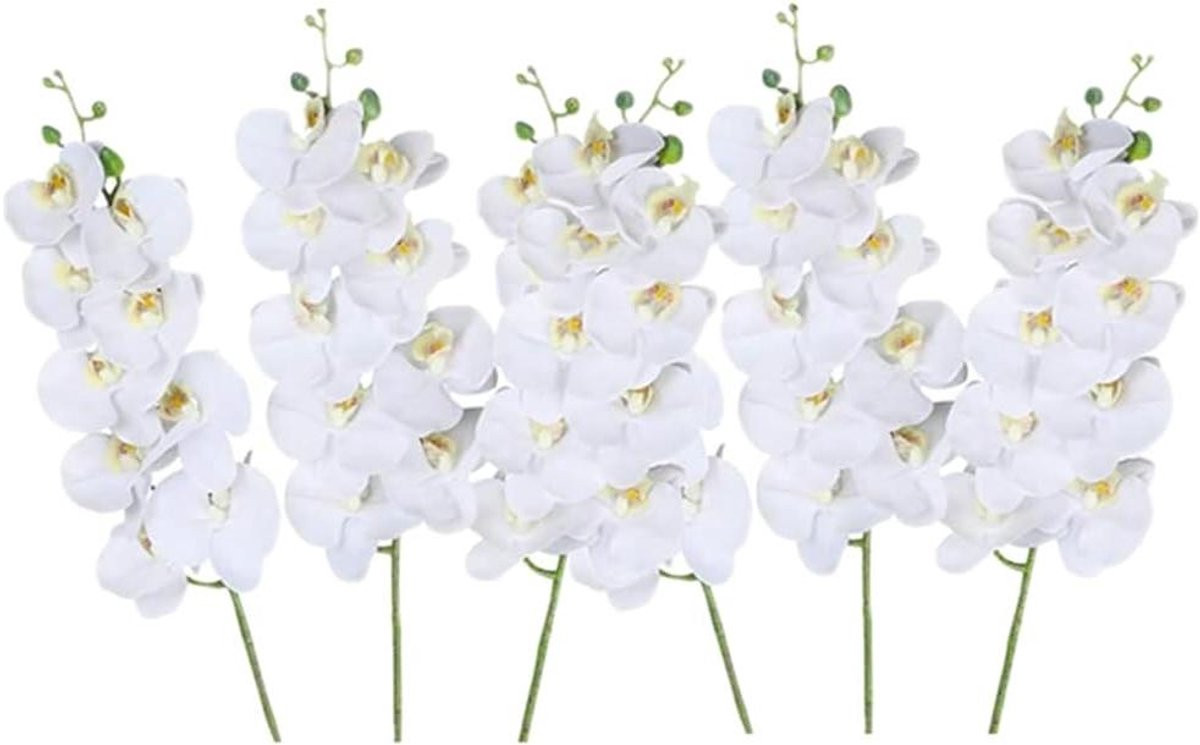 Set van 6 realistische witte kunstorchideeën Phalaenopsis van zijde voor huisdecoratie, 69 cm