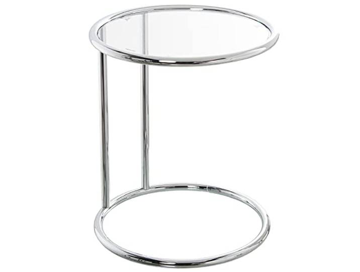 DRW Runder Beistelltisch aus Metall und Glas in Chrom und Transparent, Ø45 x 52 cm