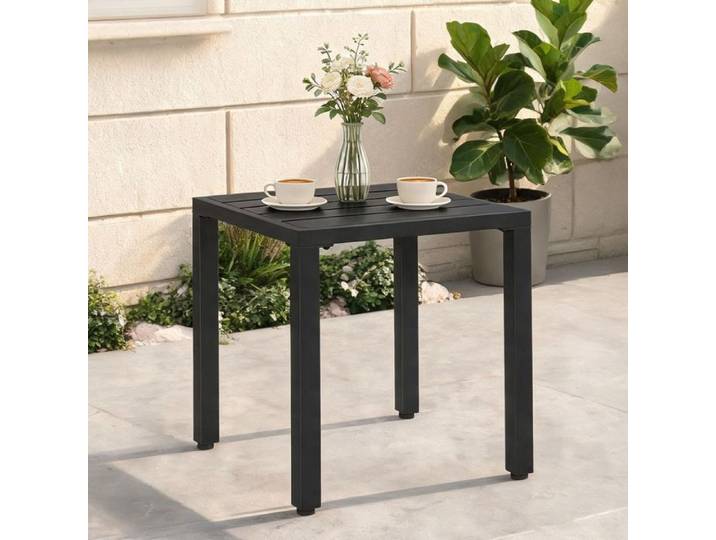 Table d'appoint carrée en métal noir réglable intérieur et extérieur pour balcon ou terrasse
