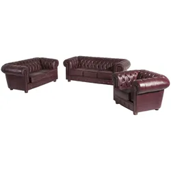 COUCHGARNITUR Chesterfield 3-2-1 Kalea Bezug Wischleder Echtleder Rot