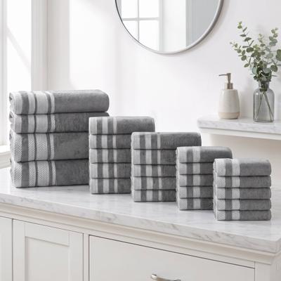 Superior Hays 24-Piece Mega Cotton Bath Towel Set with Bath Sheets - Solid Quick Dry