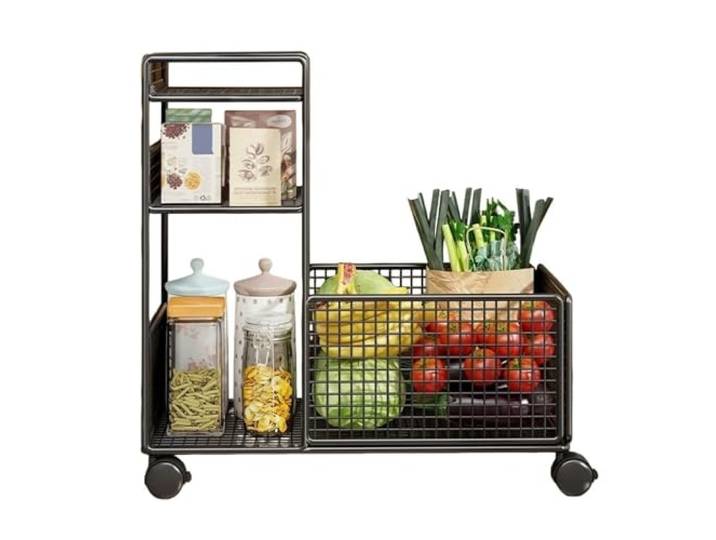 Rollender Warenwagen, beweglicher Küchenobstwagen Couchtisch(Schwarz)