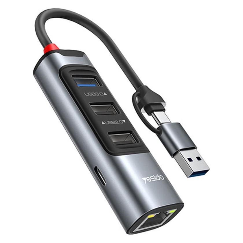 Yesido USB / USB-C Hub HB21, 5in1, Grey (USB-C, 5 Ports) (60965128)