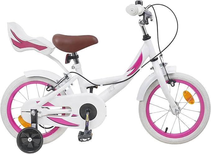 Kinderfahrrad Zoll Hellrosa mit Stahlrahmen Verstellbarer Lenker und Sattel für 2-4 Jahre, Schutzblech, Bremse, Klingel, leichtes Zweirad für Freizeit, Ausflug, Sport und Alltag