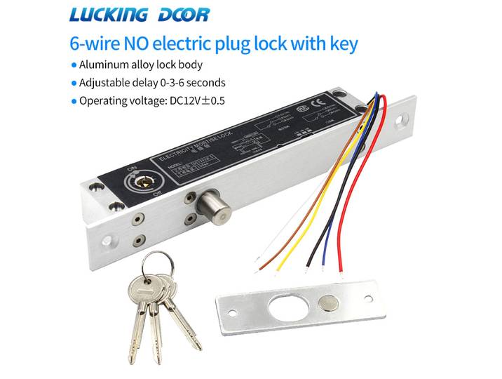 Serrure à boulon électrique sécurisée en cas de panne 12V, pour système de contrôle d'accès de porte électronique, serrure à pêne dormant avec clé mécanique, retardement de temps