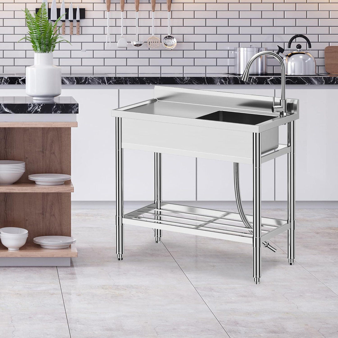 Blue Elephant Stainless Steel Utility Sink, Freestanding Single Bowl with Hot & Cold Water Faucet, Commercial Kitchen Laundry Bathroom Garage Garden Sink,30"x16"x40 Silver 101.6cm H X 40.6cm L X 76.2cm W