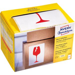 Zweckform Hinweisetiketten Vorsicht zerbrechlich, 74 x 100mm, selbstklebend, auf Rolle, 200 Stück