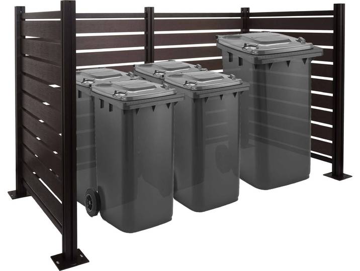 Alu Mülltonnen-Zaun HWC-K57, Mülltonnenverkleidung, Holzoptik erweiterbar 130x206x110cm anthrazit