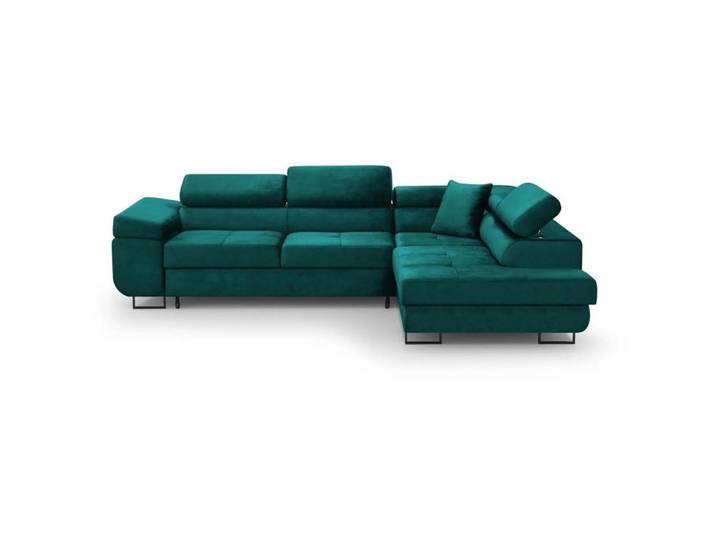 Beautysofa Eckschlafsofa Waldo verstellbaren Kopfstützen, Dunkelgrün, rechts, L-Form,L-Form, 275x203 cm, Wohnzimmer, Sofas & Couches, Wohnlandschaften, Ecksofas