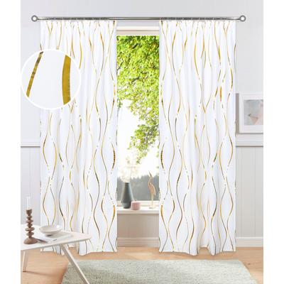 Gardine OTTO HOME "Quinnton", weiß (weiß, goldfarben), B:140cm H:225cm, Polyester, Gardinen, Gardine, Blickdicht, 2er‑Set. Metallic‑Akzenten, Kräuselband