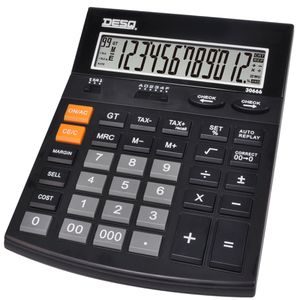 DESQ Taschenrechner Heavy Duty XLarge 30666, 12-stelliges LC-Display, Solar- & Batteriebetrieb