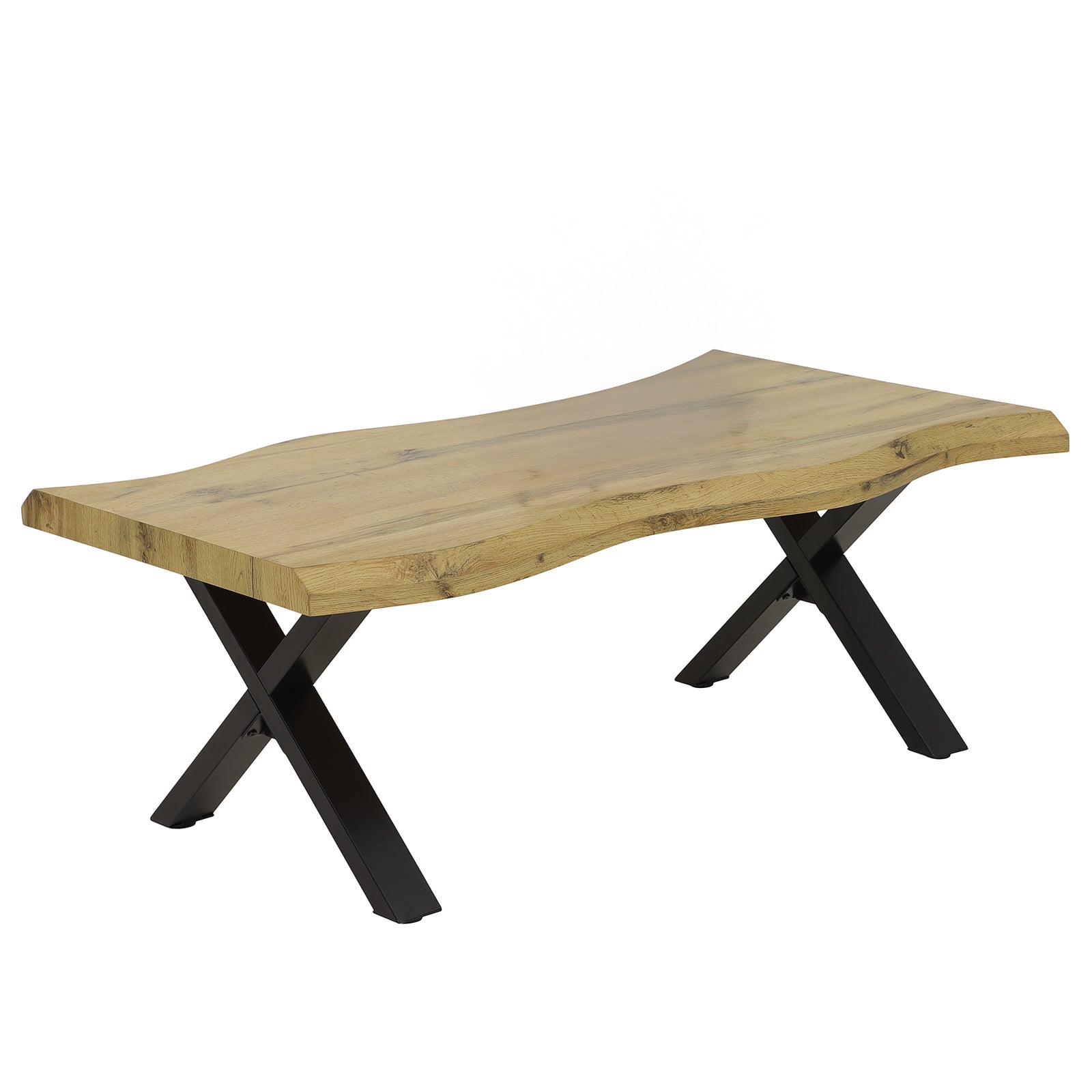 HELA GERD Salontafel met X-frame en Live Edge in Wild Eiken en Zwart, B/D/H: 110 x 60 x 42 cm