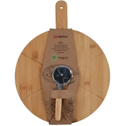 Alpina Pizzabrett mit Pizzaschneider, formschön aus Bambus, 34 cm Durchmesser
