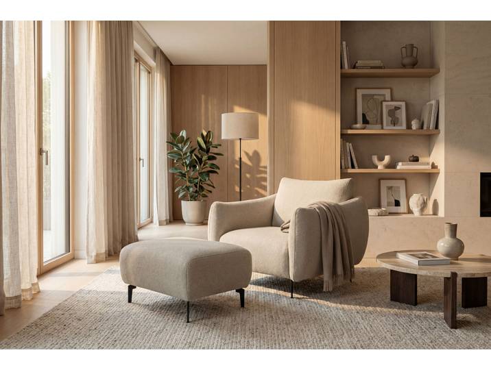 Pouf 88 x 44 x 65cm Beige Tissu Omono: Beige