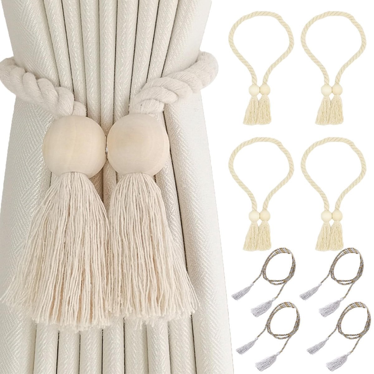 Ibenzoa Gordijn Accessoire Set met Magnetische Gordijnhouders en Decoratieve Touwen