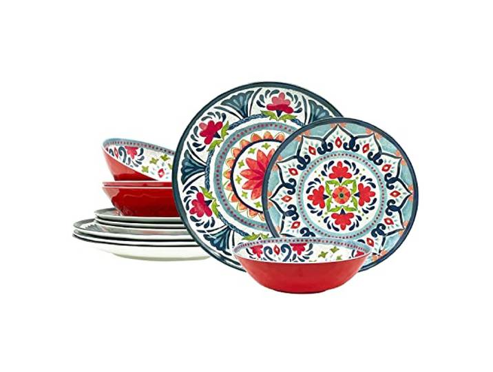 Zak Designs Melamin-Geschirr-Set, 12-teilig, Service für 4, Medaillon (Keisha)