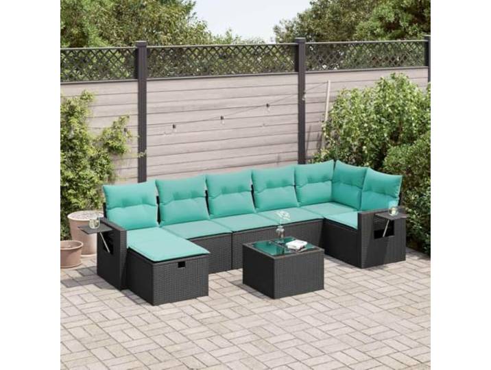 KTHLBRH Gartenmöbel-Set mit Kissen, 8-teilig, schwarz, aus Polyrattan Eckhocker mit Sitzsack, pulverbeschichteter Stahl, wasserdichte Hülle, waschbar