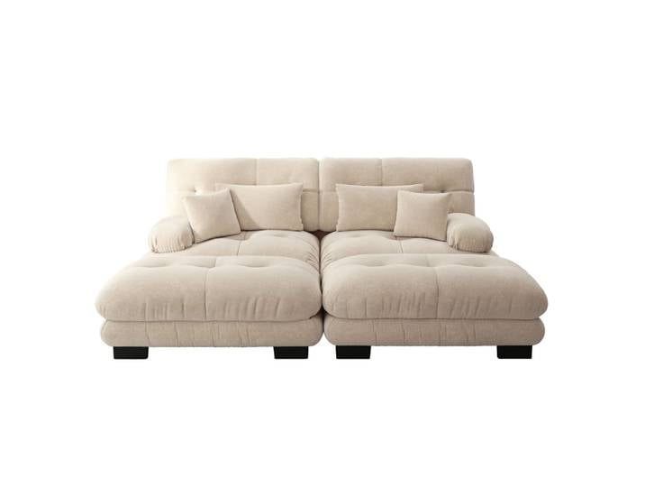Canapé modulable en chenille avec ottomans café clair