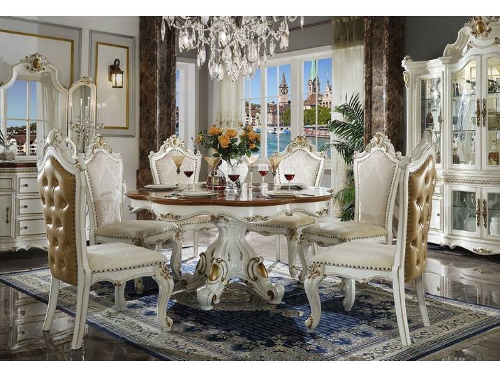 JVmoebel Esstisch Runder Holztisch im Barockstil in eleganter weißer Farbgebung (Packung, 1-St., Esstisch), Made in Europa