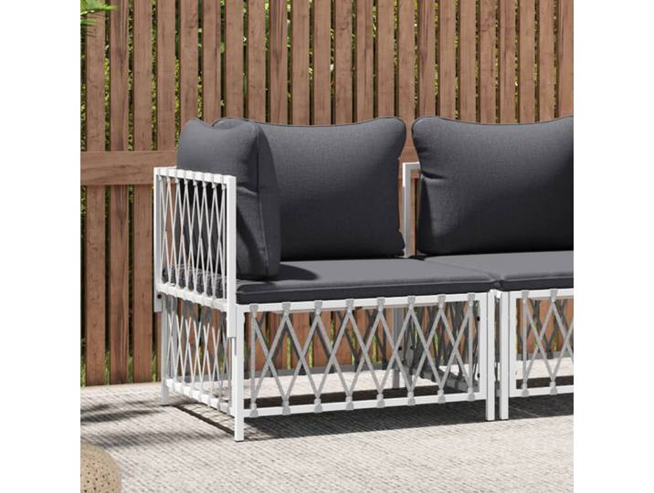 vidaXL Garten-Ecksofa mit Kissen Weiß Gewebe