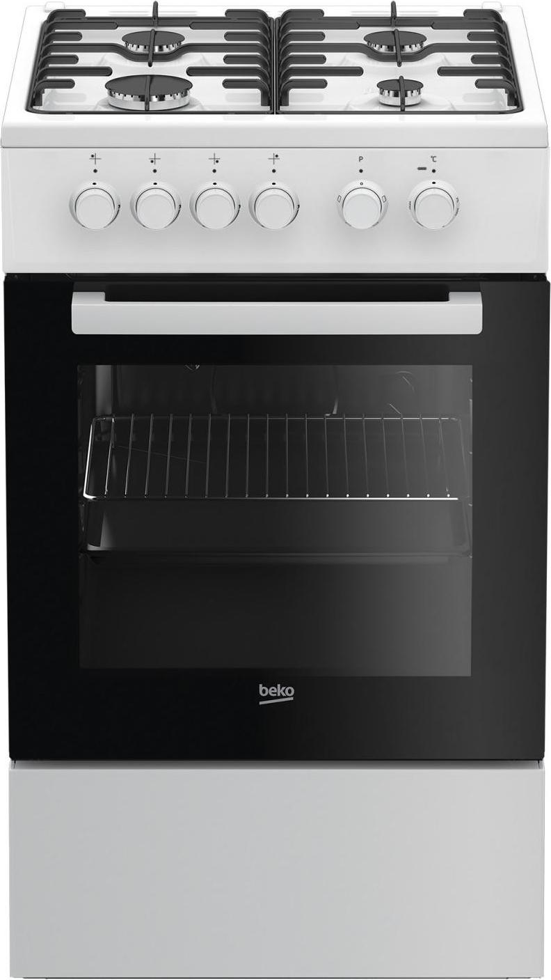 Beko FSS52020DW, Freistehender Herd, Weiß, Tasten, Drehregler, Weiß, Vorderseite, Emaille