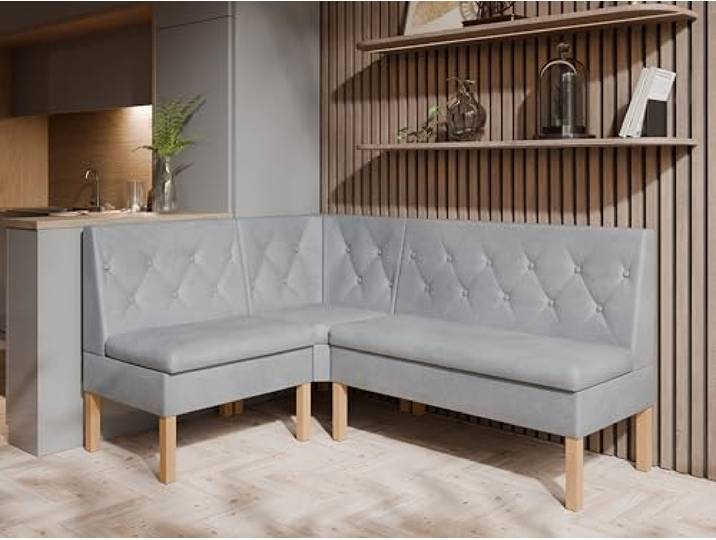 JKG Meble Eckbank fur Essizmmer - Eckbank Küche mit Aufbewahrungsbehälter - Modern Sitzecke Küche - Stoff Velours - gepolsterte Rückenlehne - Grau - Monolith 84-130x170 cm