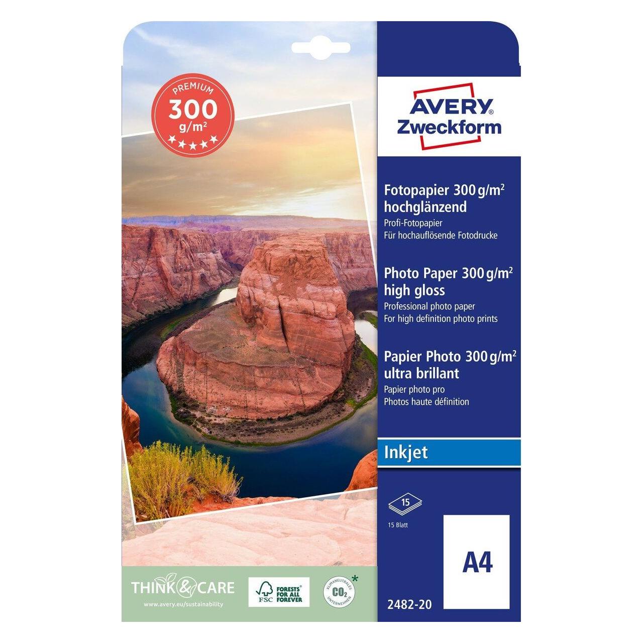 Avery Zweckform Premium Inkjet Fotopapier 2482 (300 g/m², A4, 20 Stk.) (2482-20)