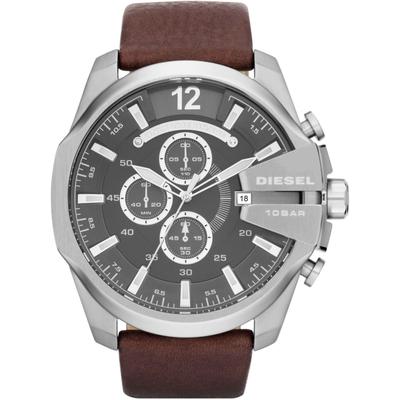Chronograph DIESEL "MEGA CHIEF", braun (dunkelbraun), Armbanduhren, Herren, Chronograph, Quarzuhr, Armbanduhr, Herrenuhr, Stoppfunktion, Lederarmband