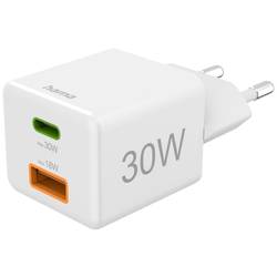 hama 00201992 Schnellladegerät, 1x USB-C, 1x USB-A, Mini-Ladegerät, PD, 30 W, Weiß